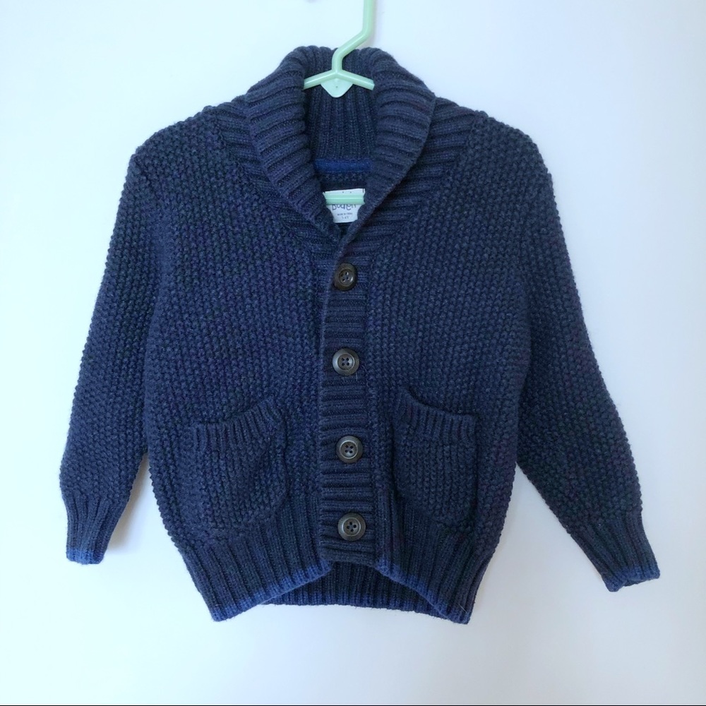 Mini Boden boys navy blue shawl collar cardigan